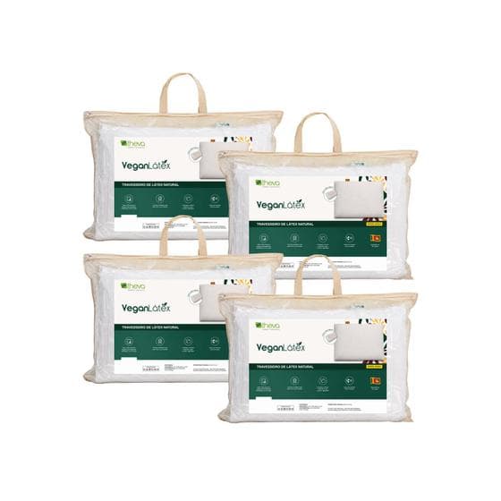 4 Travesseiros Sustentável Theva Vegan Látex Macio 13cm