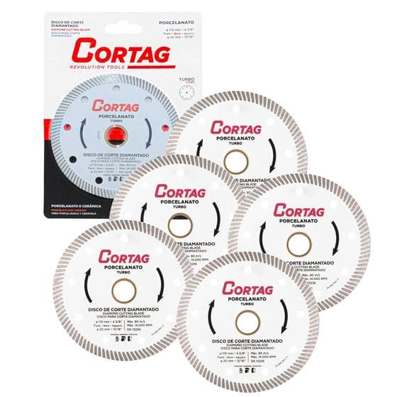 5 Unidades do Disco de Corte CORTAG Porcelanato Turbo Diamantado 110mm x 20mm 4.3/8 x 13/16