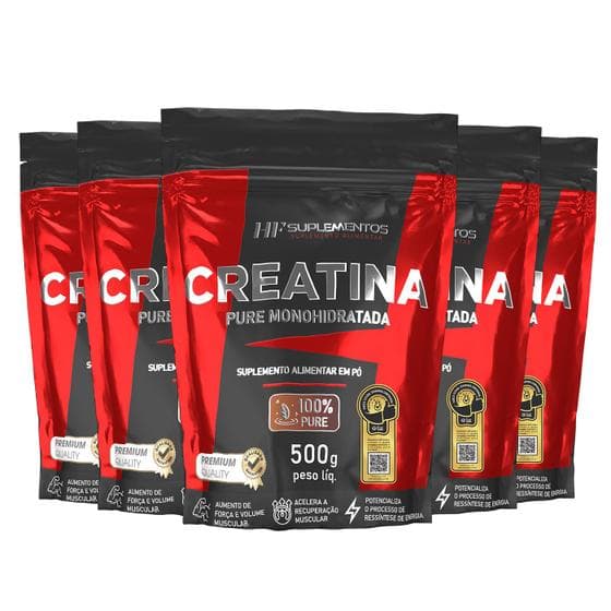 5x creatina em pó 500g pura hf suplementos