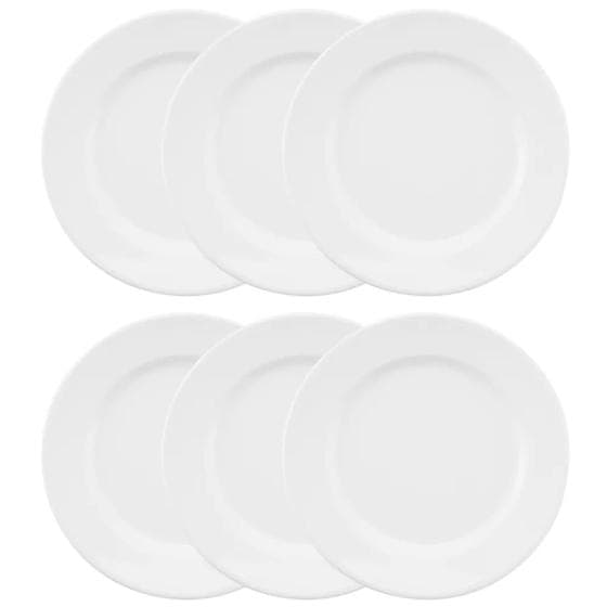 6 Prato Redondo Raso Branco De Porcelana 28cm Com aba Oxford