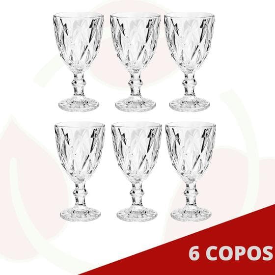 6 Taça Diamante Bico De Jaca 300ml Transparente