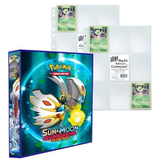 Álbum Pasta Fichário Pokemon com 20 Folhas YES 9 Bolsos Sun & Moon Guardians Rising Capa Dura
