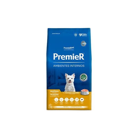 Alimento Premier Super Premium Ambientes Internos Para Cão Filhote De Raza Pequena Sabor Frango e Salmão De 7.5 Kg