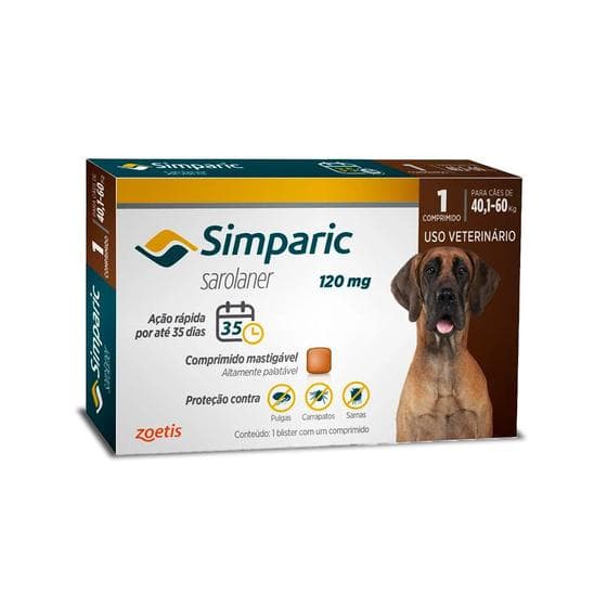 Antipulgas Simparic Cães 120mg 40,1 a 60 kg 1 comprimido