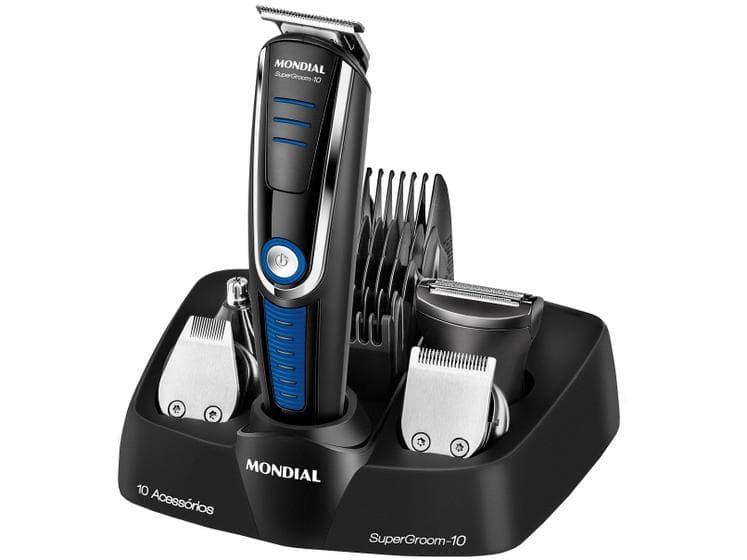 Aparador de Barba Pelos Bigode e Cabelo Mondial BG-03 SuperGroom 10 em 1 Sem Fio Bivolt