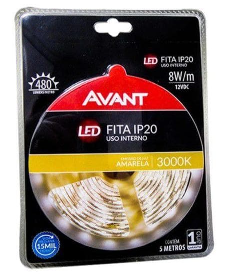 Avant fita led ip20 8w/m 3000k 12v amarela c/ 5m - bivolt