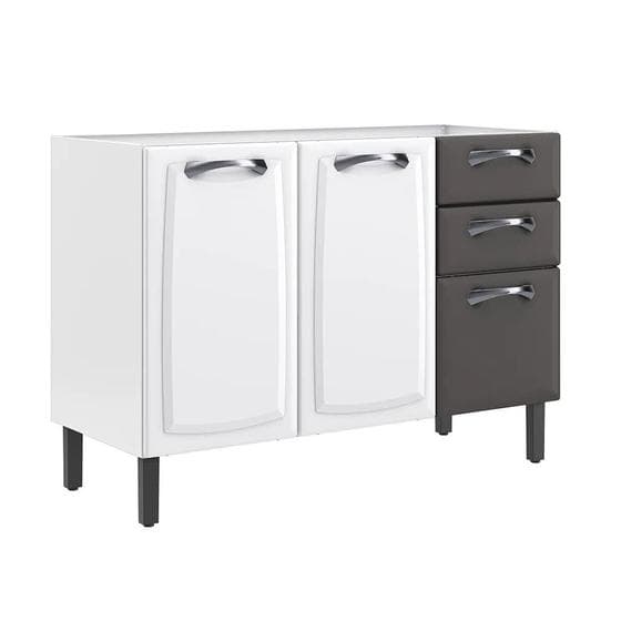 Balcão de Cozinha 3 Portas 2 Gavetas Itatiaia New Premium de Aço 120cm Branco/Grafite