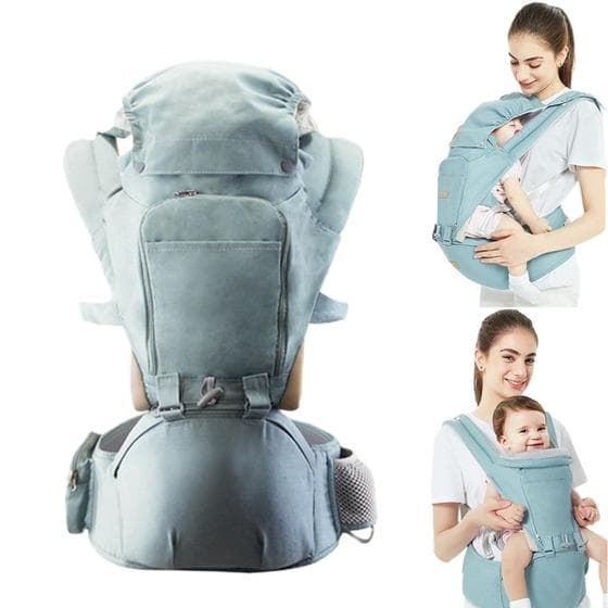 Bolsa Canguru Ergonômico Para Bebê 12 Posições 3 Em 1 Azul Até 20Kg Transporte Seguro Viagem Passeio