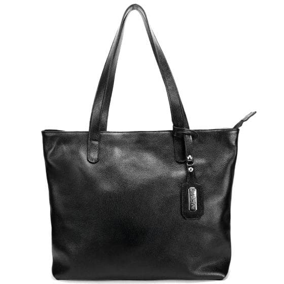 Bolsa Feminina Sacola Grande Preta Em Couro Legitimo Metal Niquel