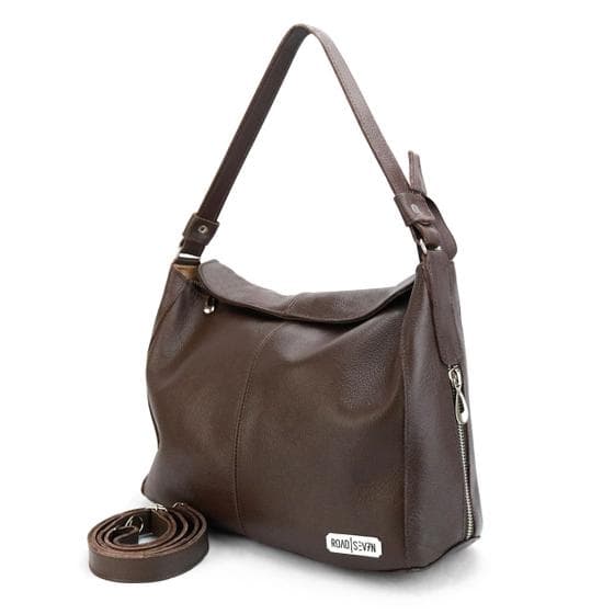 Bolsa Feminina Sacola Hobo Média em Couro Legitimo Alça ombro e Transversal Road Seven
