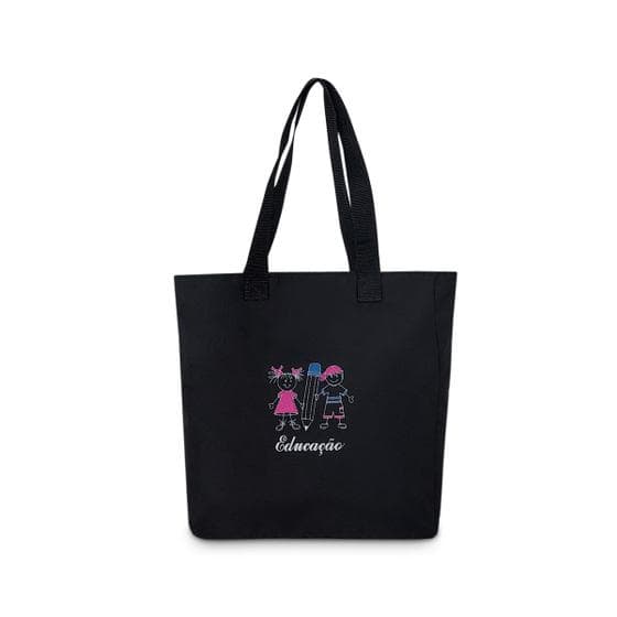 Bolsa Feminina Tote Professora Estudante Educação Bonecos - Preto
