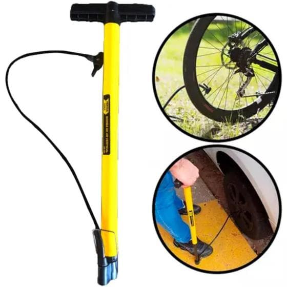 Bomba Encher Pneu Bicicleta Moto Bola Leve E Resistente Cor Amarelo Alto Desempenho Veículos