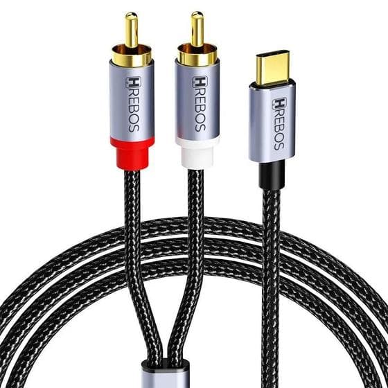 Cabo Áudio Adaptador Tipo-C para RCA Reforçado 1 Metro Modelo CB-807