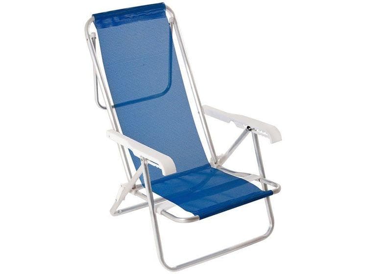 Cadeira Praia Alumínio Reclinável 8 Posições Mor 2267 Azul