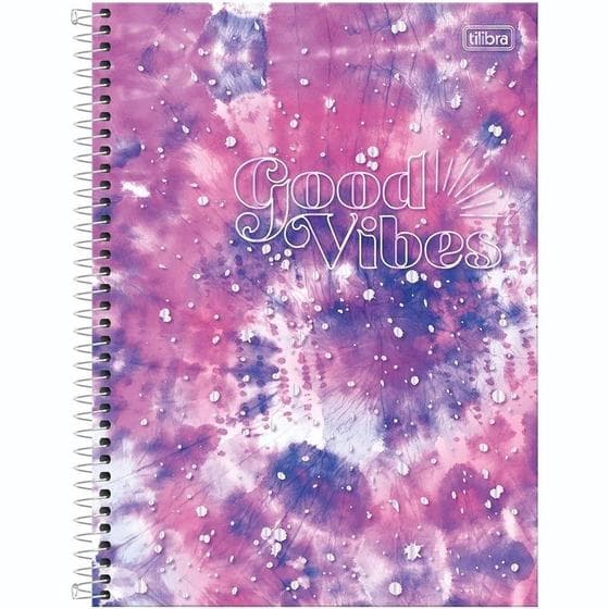Caderno Colegial Espiral Good Vibes 80 Folhas Capa Dura