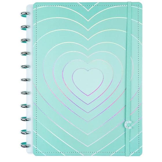 Caderno Inteligente TURQUOISE Love Coração Tamanho GRANDE A4 Discos Capa Dura luxo Folha Destacável Escolar Universitári