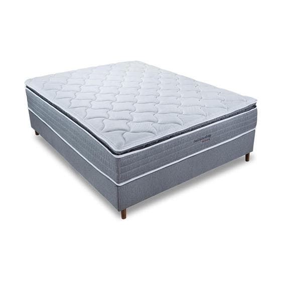 Cama Box Colchão Casal Molas Ensacadas Orthocrin Real Vision Branco Pillow Top + Box Baixo 138x188x60 Alto Suporte Durabilidade