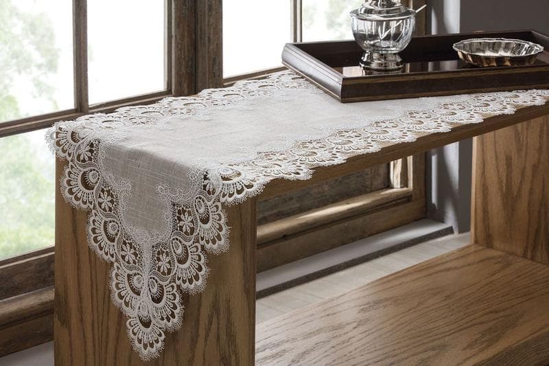 Caminho de Mesa Rendado Istambul Linho Bordado 40x150cm Jolitex