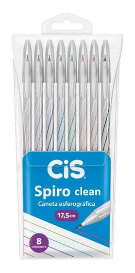 Canetas Spiro CLEAN c/ 8 cores 0.7mm Cis Corpo Longo 17,5 cm
