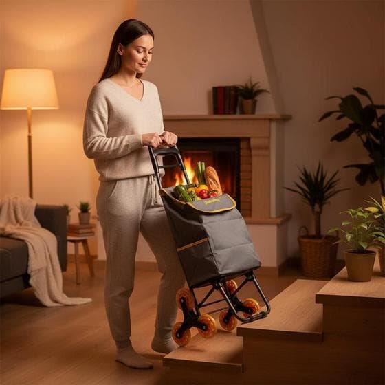 Carrinho de Carga 3 Rodas Sobe Escadas 40Kg Aço Reforçado Compacto Resistência