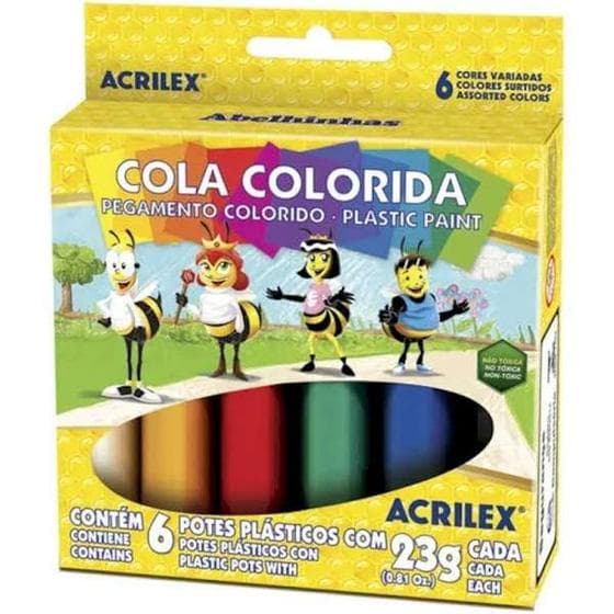 Cola Colorida 23g 6 Cores Acrilex Kit 3 Unidades