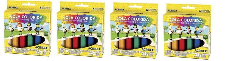 Cola Colorida 23g 6 Cores Acrilex Kit com 4 Unidades