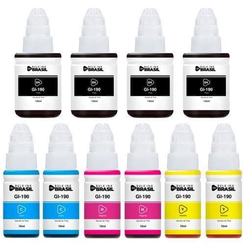 combo 10 tintas Gi-190 compatível canon G1100, G1110, G2100, G2110, G3100