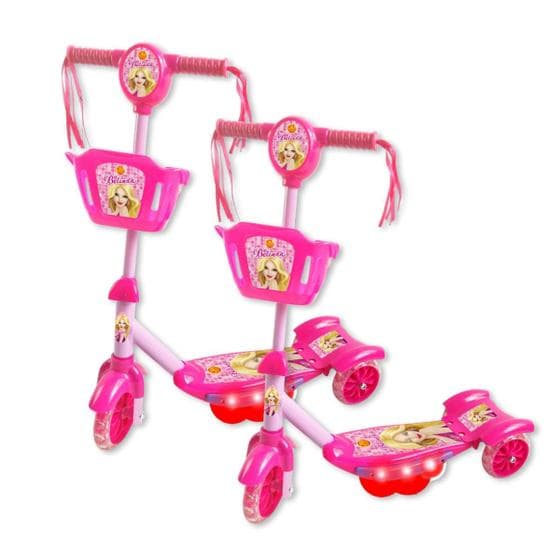Combo 2 Patinetes Infantil 3 Rodas Cesto Luz e Som Ajustável Dobrável Menina