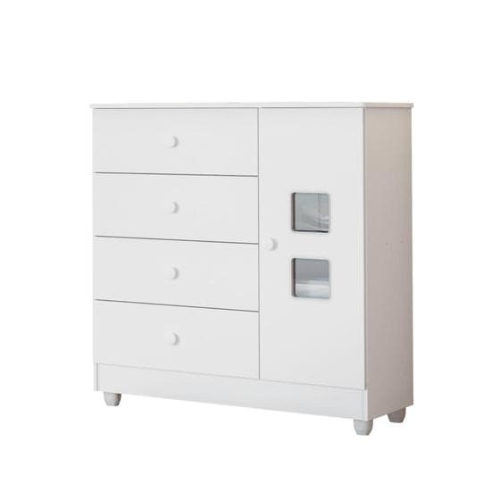Cômoda Infantil 1 Porta 4 Gavetas Tigus Life MDF Branca