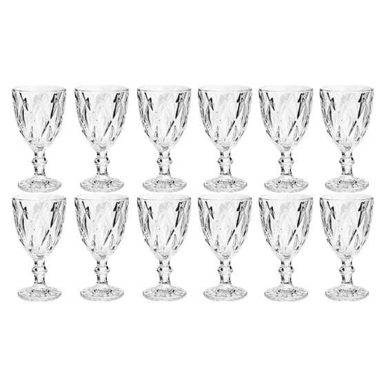 Conjunto 12 Copo Transparente Taça Diamante Agua Vinho 300ml