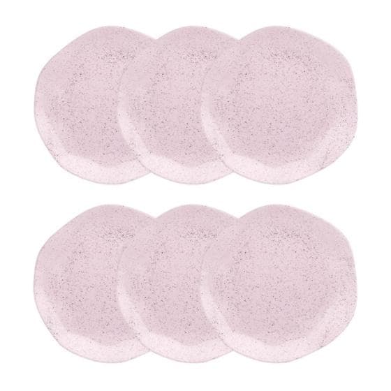 Conjunto 6 Pratos de Sobremesa 21,5 cm Ryo Pink Sand Porcelana Oxford