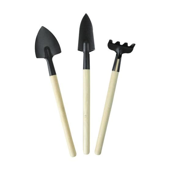 Conjunto de mini ferramentas de metal e madeira para jardim 3pçs