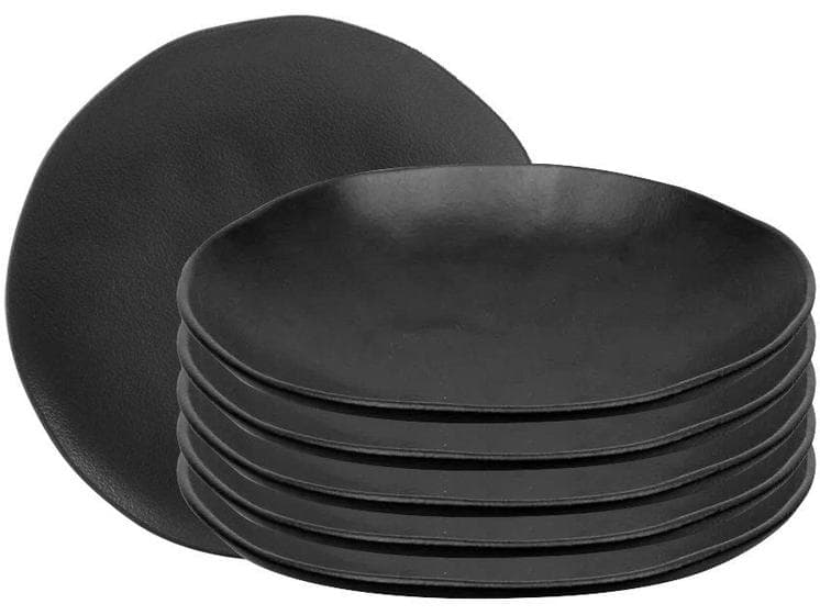 Conjunto de Pratos Rasos 06 Peças 26,5cm - Orgânico Preto Matte - Porto Brasil