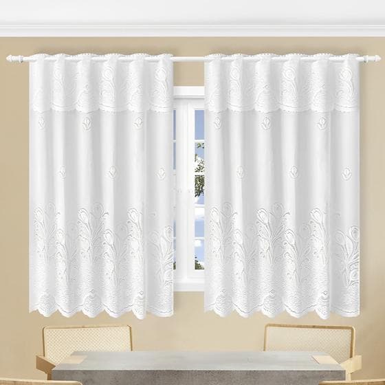 Cortina de Renda Tulipas Branco com Bandô 2,00x1,30m Jacquard Beija Flor