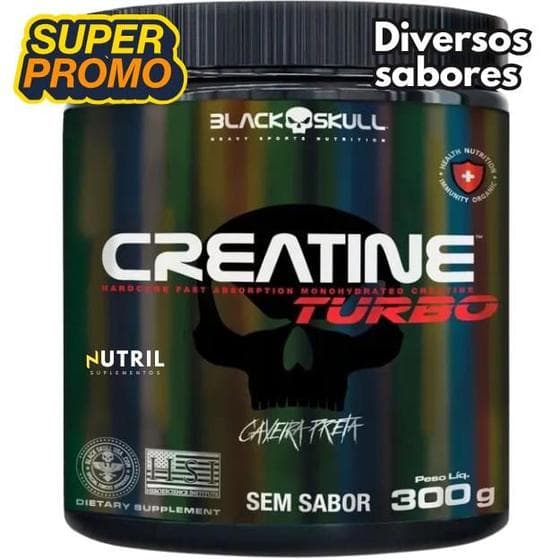 Creatina Monohidratada Creatine Turbo Black Skull Energia Força Ganho de Massa Muscular