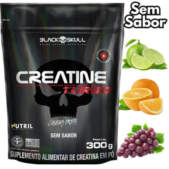 Creatina Monohidratada TURBO Refil Black Skull 300g - Creatine p/ Energia Força Ganho de Massa / Musculação