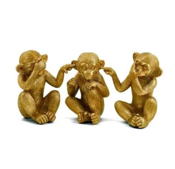 Decoraçao Esculturas Macaco Dourado 3 peças Mart 17832