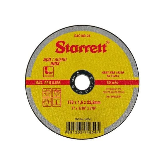 Disco de Corte 180X1.6X22mm Aço Starrett DAC180-24
