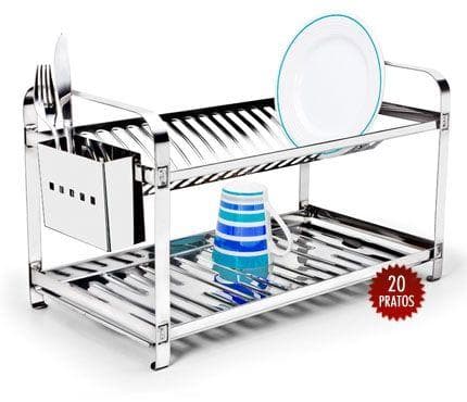 Escorredor 20 Pratos Em Aço Inox Com Porta Talheres Inox Mak Inox.