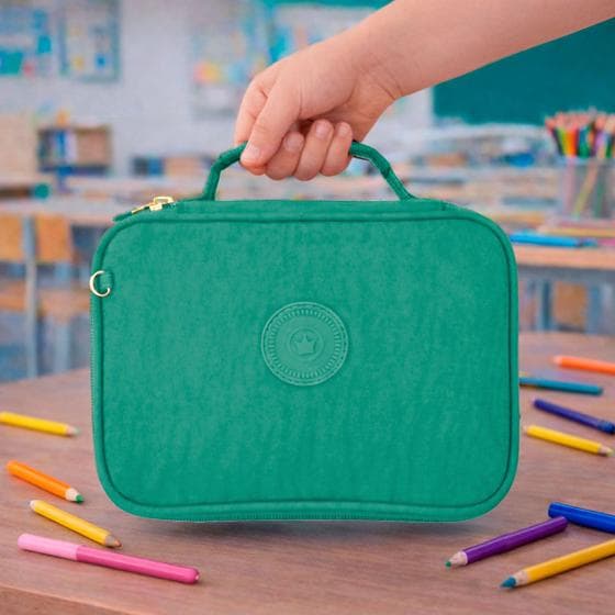 Estojo Escolar Bolsinha Com Alça Box Jumbo Porta Lápis Organizador Elástico Zíper