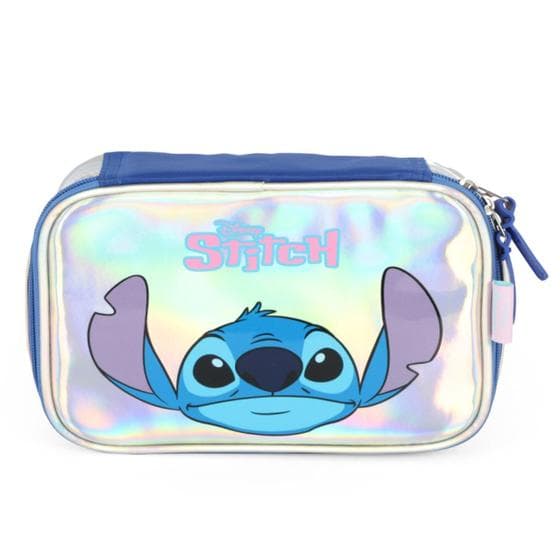Estojo Escolar Luxcel Stitch Holográfico Box Original Prata