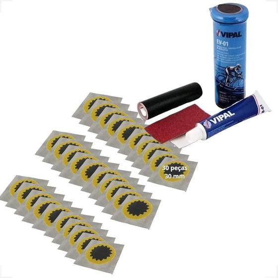 Estojo Ev01 Reparo Camara Ar Bike Moto 30 Remendos 30mm