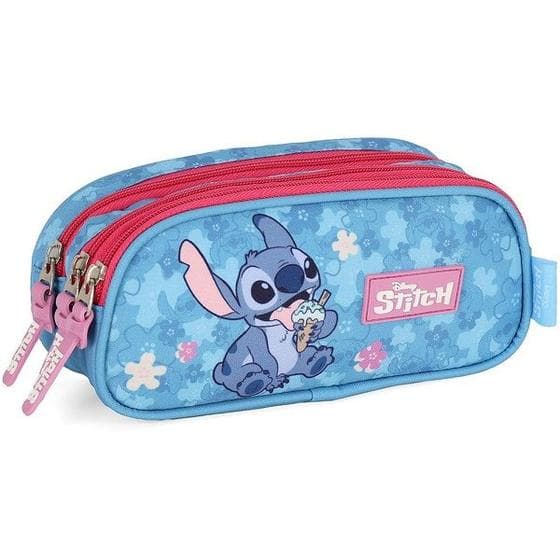 Estojo Triplo Escolar STITCH Disney Azul e PINK Luxcel