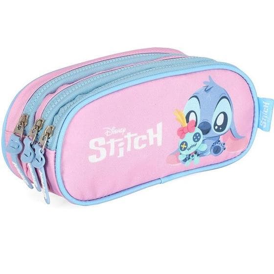 Estojo Triplo Escolar STITCH Disney Rosa Luxcel