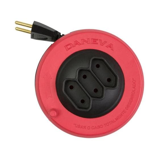 Extensão Legrand Pop Spin com 3 tomadas - 3 Metros - 10A - 2P - Preto e Vermelho - DN1496
