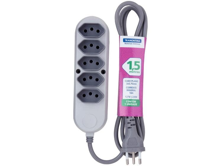Extensão Múltipla 5 Tomadas 2P+T 10 A 250 V Tramontina 1,5 m