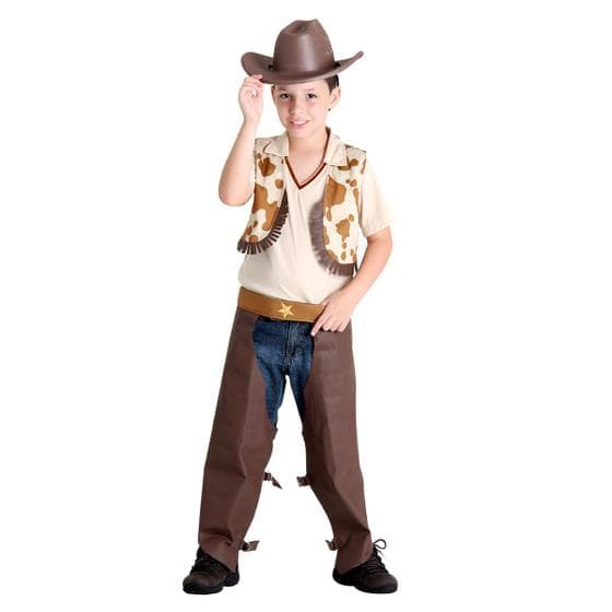 Fantasia Cowboy Infantil Completa Roupa Festa Junina com Chapéu e Cinto