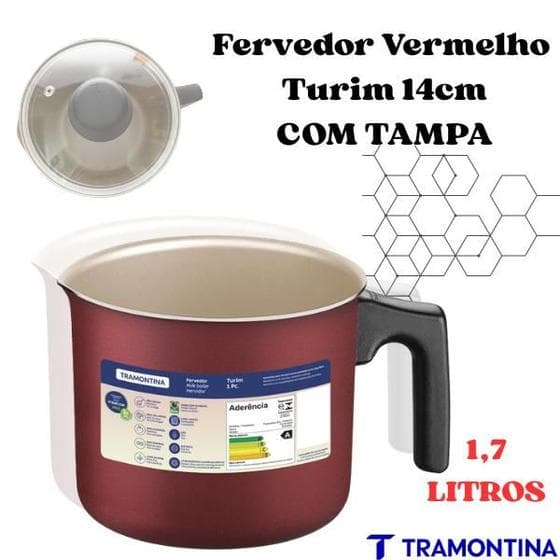 Fervedor Antiaderente Tramontina Starflon Max 1,7L Vermelho 14cm com Tampa Turim