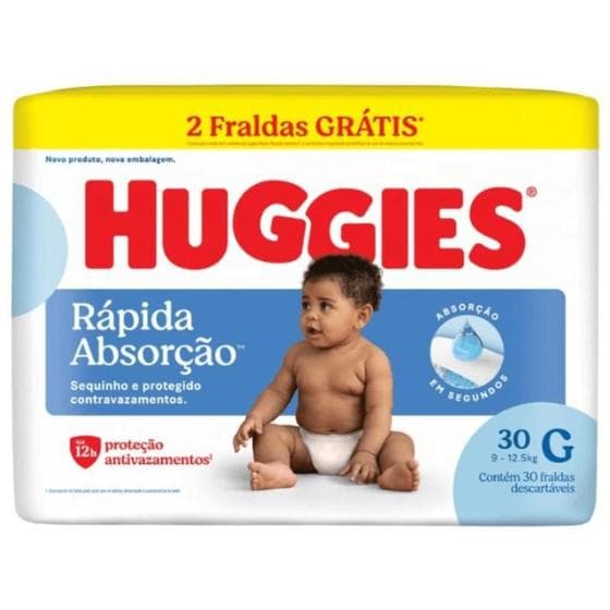 Fralda Huggies Rápida Absorção G com 30 unidades