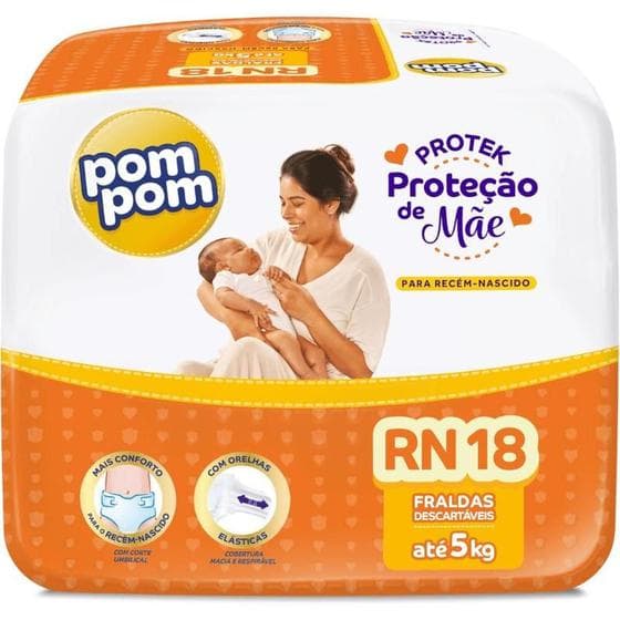 Fralda Pom Pom Protek Proteção De Mãe RN 18 Unidades